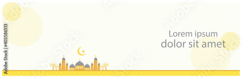 Minimal landscape Vector illustration of ramadan .Vibrant yellow and ultimate gray with symestric graphics.