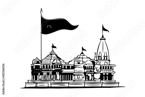 illustration of ram mandir silhouette isolated on white background. this is a Hindu temple that is to be built in ayodhya, Uttar Pradesh, India, which Hindus believe to be the birthplace of  rama. 
