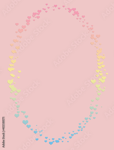 Oval frame of hearts on a white background with space for text. The heart is a symbol of February 14. Happy Valentine's Day Greetings