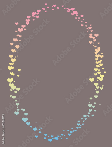 Oval frame of hearts on a white background with space for text. The heart is a symbol of February 14. Happy Valentine's Day Greetings