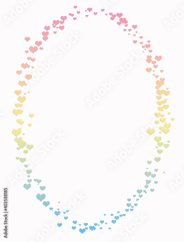 Oval frame of hearts on a white background with space for text. The heart is a symbol of February 14. Happy Valentine's Day Greetings
