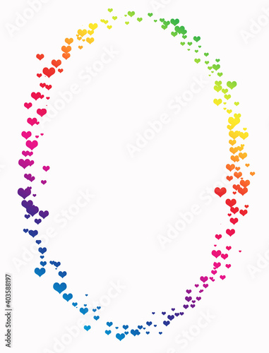 Oval frame of hearts on a white background with space for text. The heart is a symbol of February 14. Happy Valentine's Day Greetings