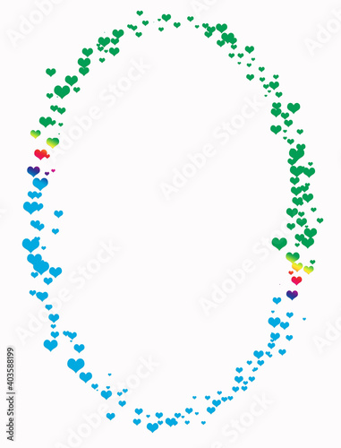 Oval frame of hearts on a white background with space for text. The heart is a symbol of February 14. Happy Valentine's Day Greetings