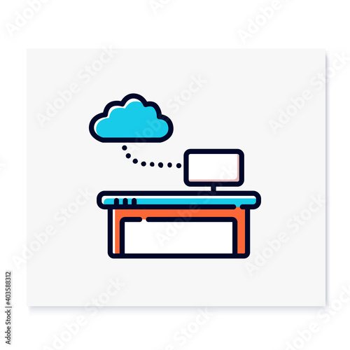 Work data cloud storage color icon. Database. Workflow optimization. Smart emerging technologies. Contemporary workflow. Futuristic office innovations concept. Isolated vector illustration