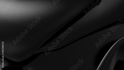Abstract black latex background. Smooth black fashion. Dark luxury texture. Black silk, satin.