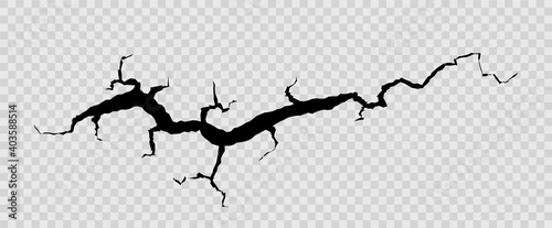 Wall crack. Ground earthquake, cleft or cracked glass, hole in floor with cracking and destruction cracks, damage break surface texture effect vector isolated illustration