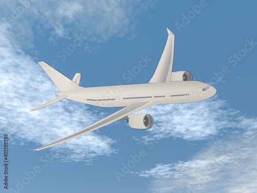 Airplane flying in the sky by day - 3D render