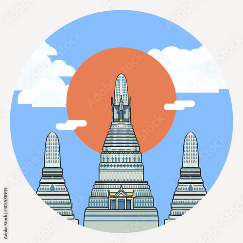 Illustration of Wat Arun, the most famous temple in Thailand.