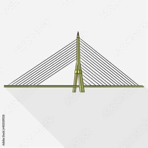 Rama VIII Bridge is in Bangkok, Thailand, a Chao Praya River in daytime with white background.