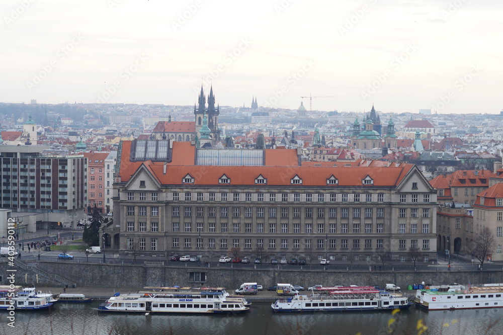 Obraz premium View on Prague from Prague metronom hill, December 2017