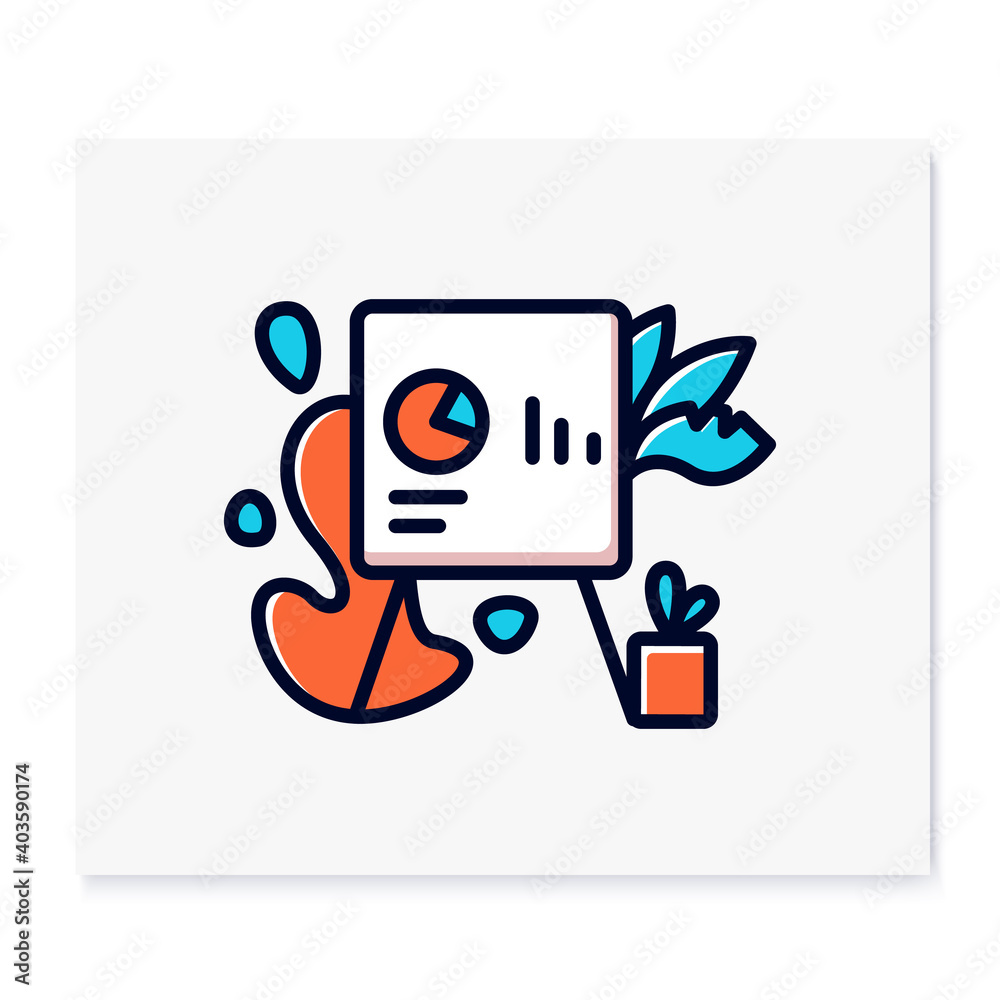 Biohilic office design color icon. Workers health focused workspace. Office gardening. Contemporary workspace design innovations concept. Isolated vector illustration