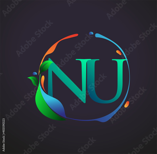 Initial Letter NU With nature elements Logo, colorful nature and environment logo. vector logo for business and company identity.