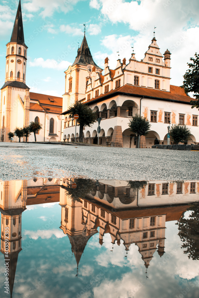 Obraz premium Reflection of a building in puddle