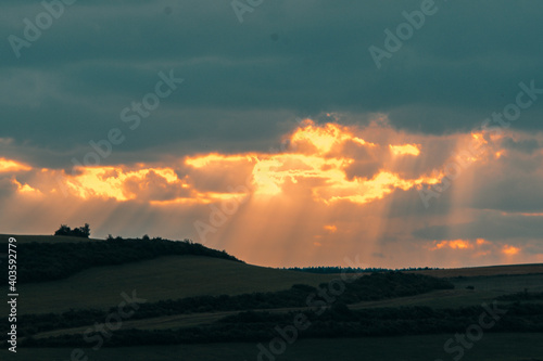 Sunrays going through clouds 