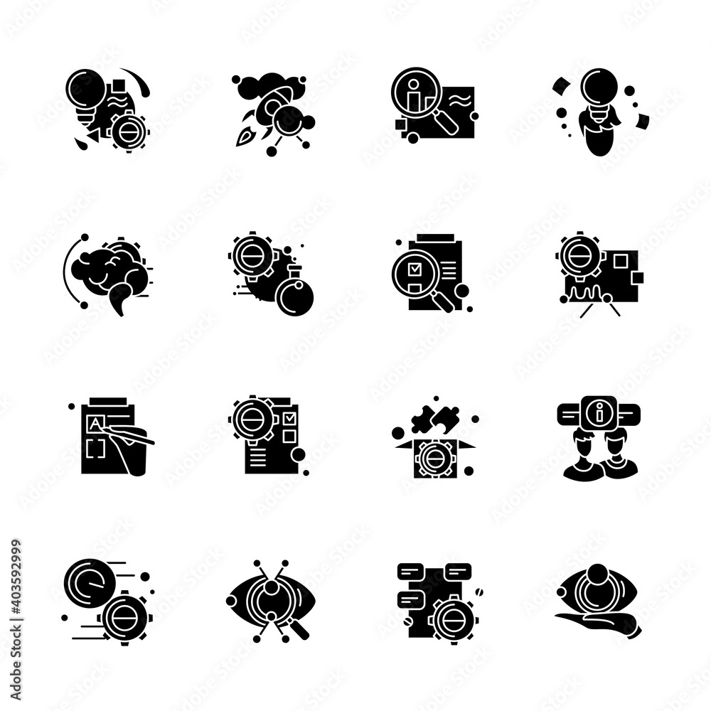 Creative process glyph icons set. Filled flat signs for design and ...