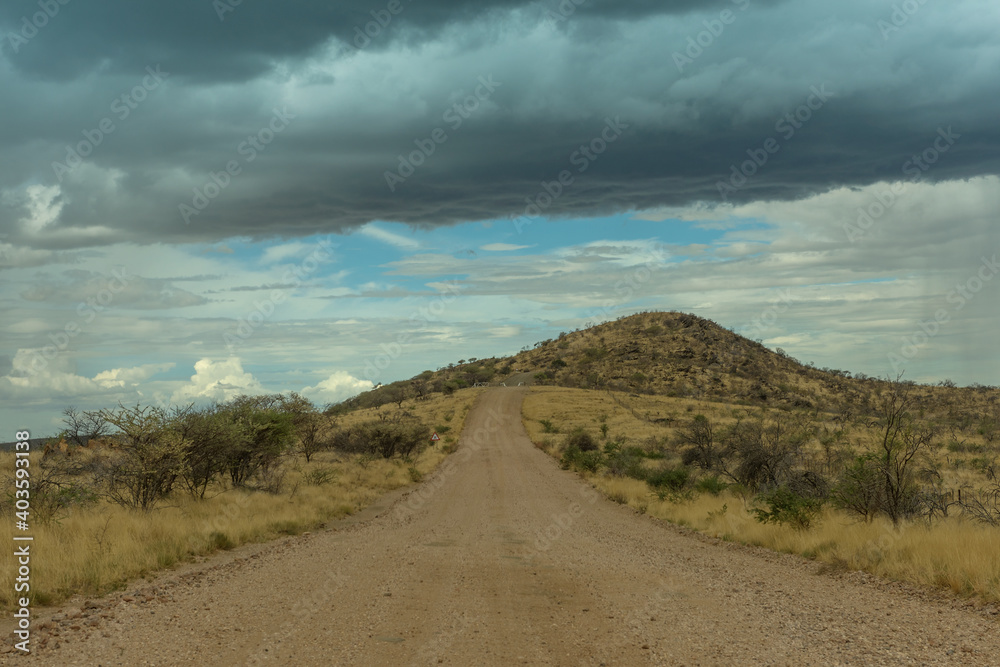 Landscape with rain clouds in the west of the capital Windhoek, Namibia