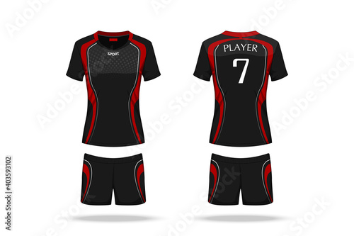 Specification Volleyball Jersey isolated on white background , Sport T Shirt round neck and short pants template. mockup team uniform . Vector layers , Illustration design