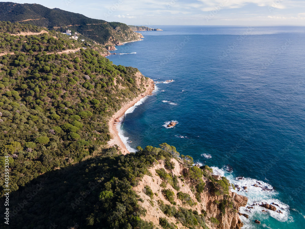 Aerial views of tossa de mar in spain catalunya mediterranean beaches drone salions giverola