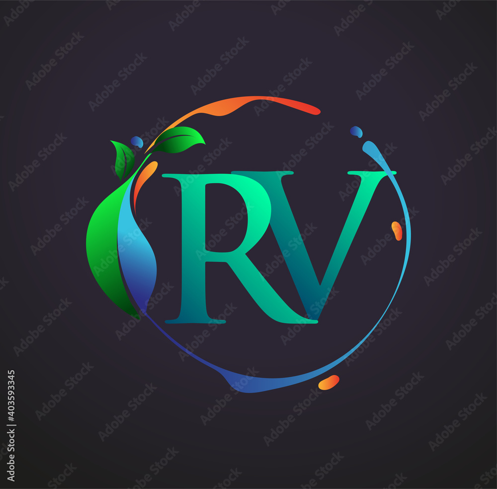 Initial Letter RV With nature elements Logo, colorful nature and ...