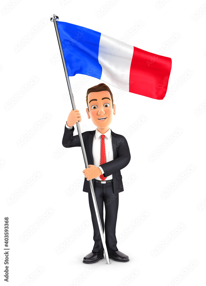 3d businessman standing with flag of france 3d businessman standing with flag of france