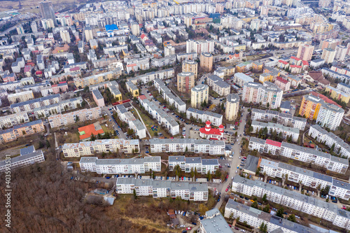 Aerial view of flat of blocks. Urban landscape