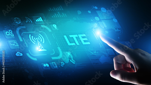 LTE band, mobile internet and telecommunication technology concept on virtual screen.