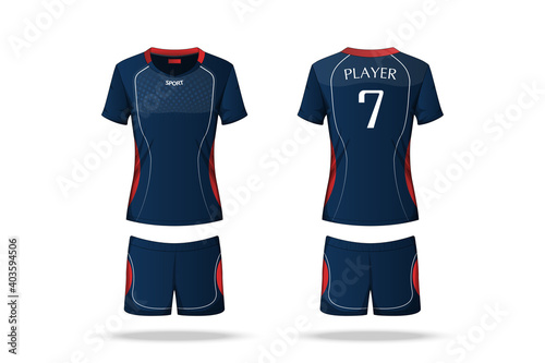 Specification Volleyball Jersey isolated on white background , Sport T Shirt round neck and short pants template. mockup team uniform . Vector layers , Illustration design eps10