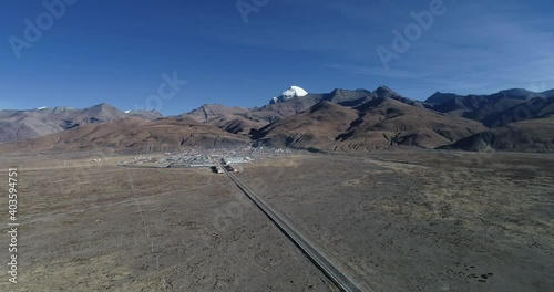 Aerial photo of Mount Kailash and its nearby towns