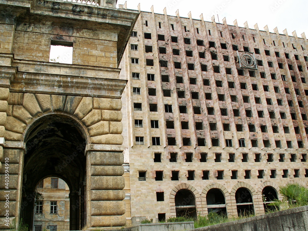 Fototapeta premium gunfire high-rise building without windows