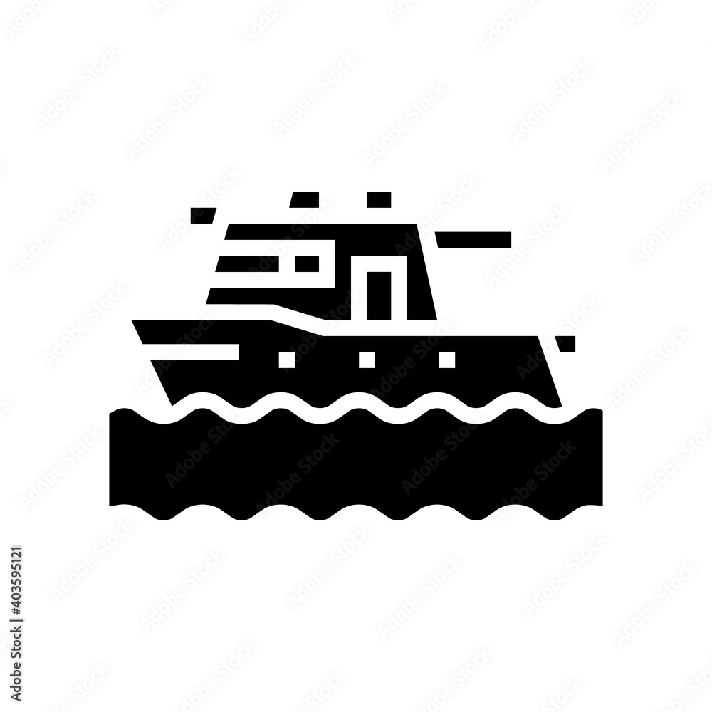 boat floating in sea glyph icon vector. boat floating in sea sign. isolated contour symbol black illustration