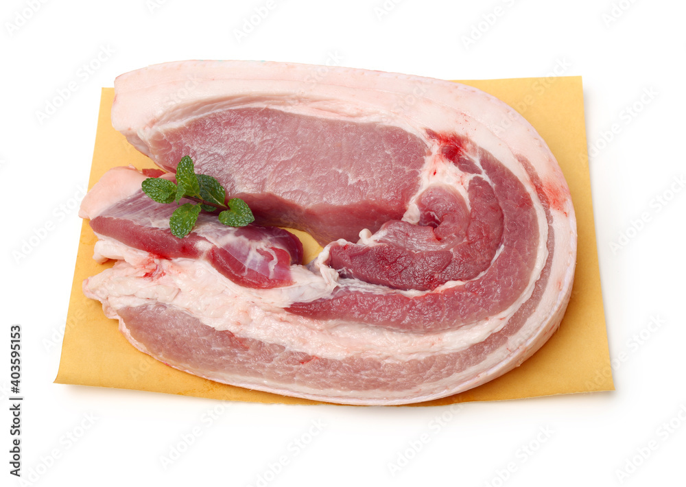 Pork belly on white background