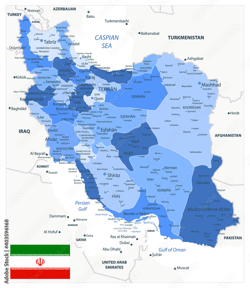 Political Map of Iran Blue Colors Stock Vector | Adobe Stock