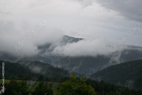 Mountain covered in clouds