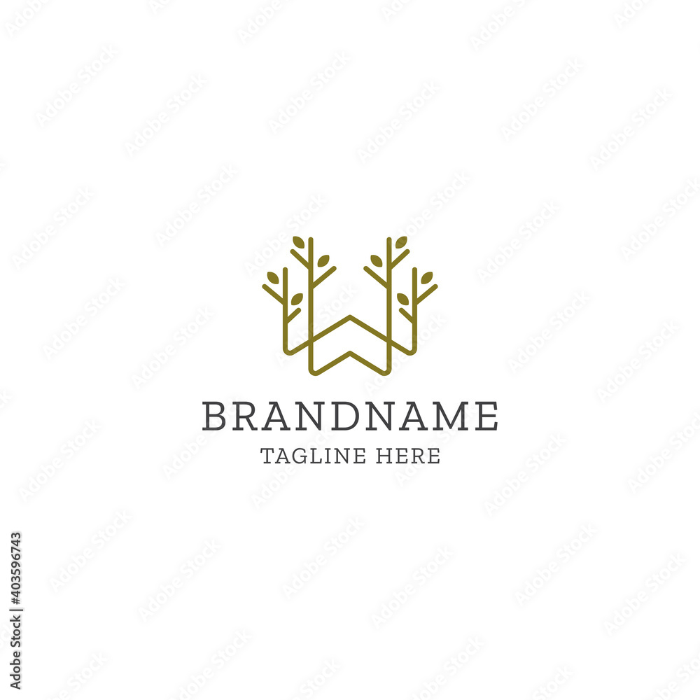 Letter W with leaf tree logo icon design template