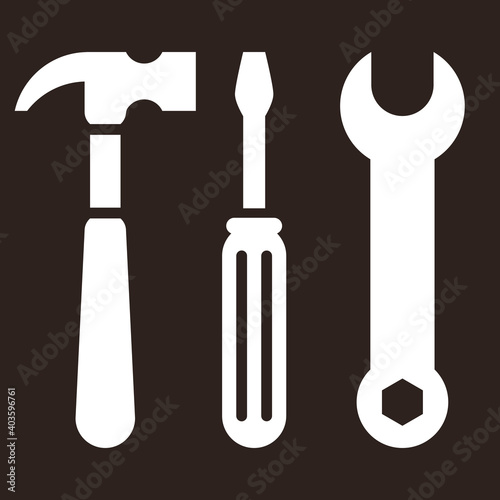 Hammer, screwdriver and wrench. Tools icon
