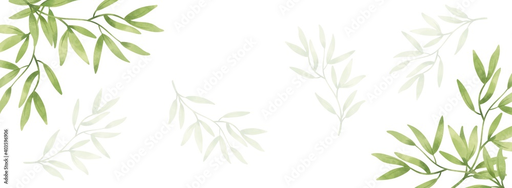 Bamboo green leaf in frame template pattern background 