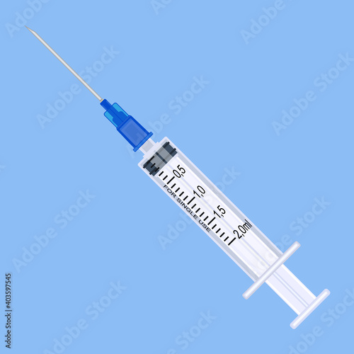 Disposable 2ml syringe. Realistic image. Vector illustration on a dark background.