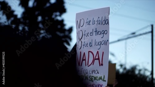 During the march on the International Women's Day a sign is held that says 