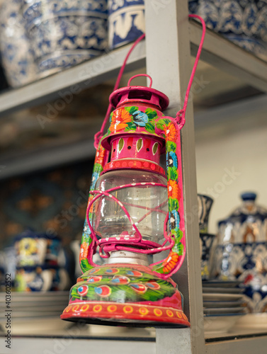 A closeup of pakistani truck art on Lantern.