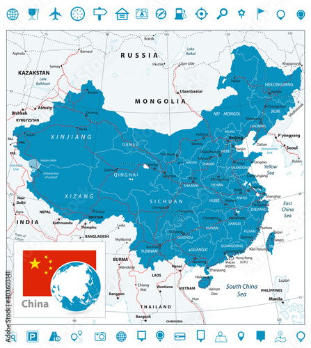 China Road Map and Navigation Icons