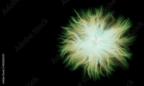 Abstract 3D yellow and green flame on black background