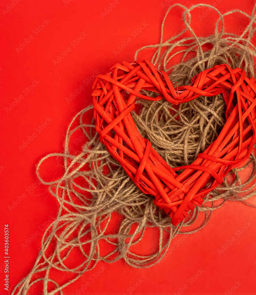 Valentines Day heart shape made of rope and straw Valentines Day heart shape made of rope and straw