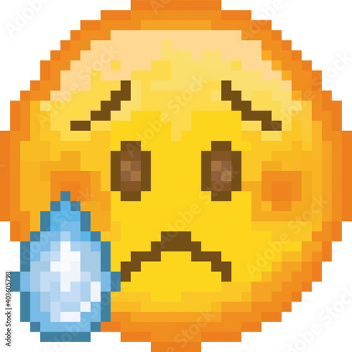 Pixel emoji. emoticon. Vector sad emoji. Sad face. Happy. Cute emoticon isolated on white background.
