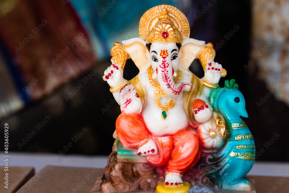 Beautiful Colorful Sculpted Statue Of Indian Hindu Lord God Idol Ganesha Ganpati