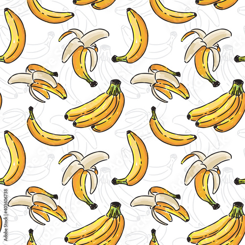 Yellow bananas vector seamless pattern on white background. Pattern with bright bananas for wrapping paper, cover, textile design, fabric, etc.
