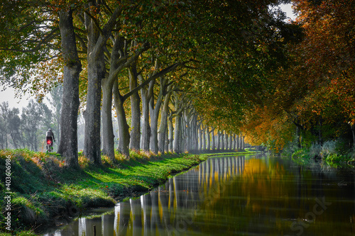 the canal du midi near the city of Toulouse in the fall