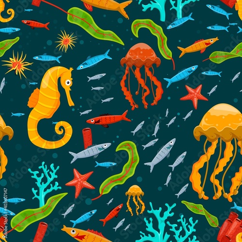 Marine life seamless pattern