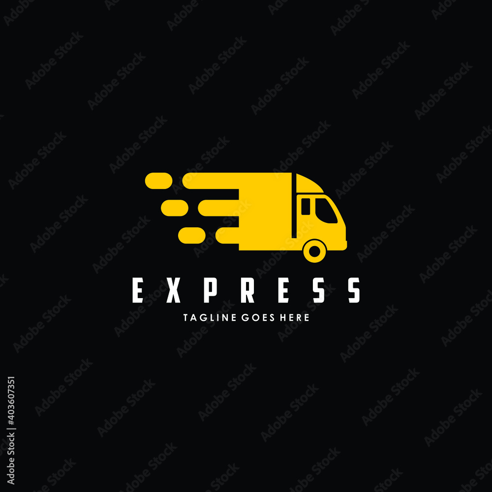 Yellow or golden truck or lorry logistic fast delivery vehicle logo design vector illustration