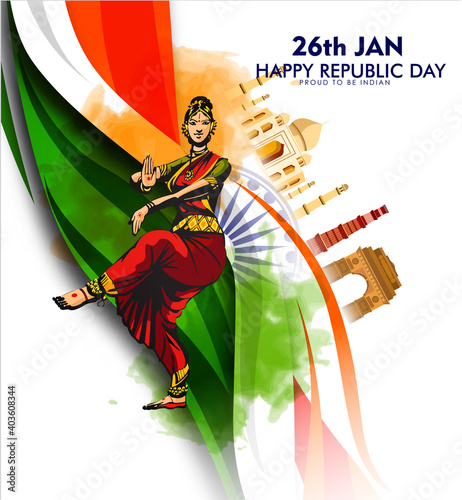 Indian Republic day concept with text 26 January. Vector illustration 
