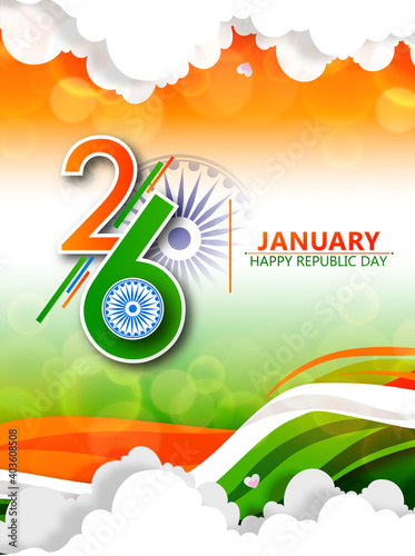 Indian Republic day concept with text 26 January. Vector illustration 
